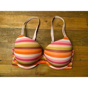 Victoria’s Secret 36DD T-shirt push-up full coverage bra multicolor striped pink